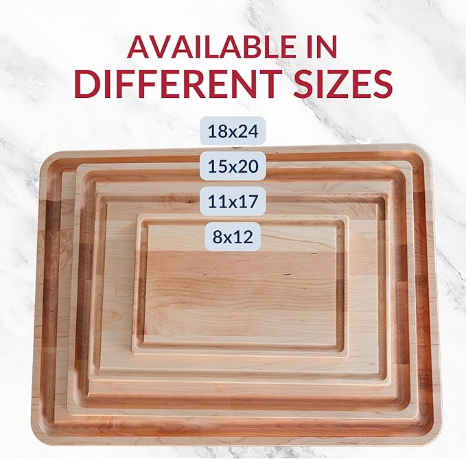 Made in USA Extra Large Solid Maple Wood Cutting Board by Virginia Boys Kitchens - Butcher Block Wooden Carving Board with Juice Groove made from Sustainable North American Hardwood (18x24)