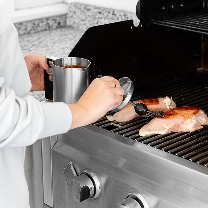 Outset Basting Brush and Pot, Stainless Steel Sauce Brush and Cup For Grill and Kitchen