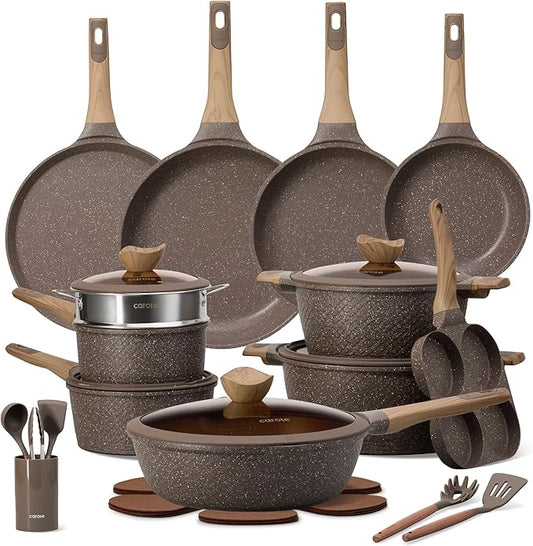 CAROTE 31pcs Pots and Pans Set Non Stick, Cookware Set Pots and Pans, Nonstick Kitchen Cooking, Induction Cook Ware, PFOA Free