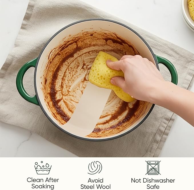 6 Quart Dutch Oven Pot with Lid, Non Stick Enameled Cast Iron Dutch Oven for Bread Baking, Heavy-Duty, Oven Safe Ceramic Cookware Up to 500°F for Baking, Braising, Stews, Roasting, Green