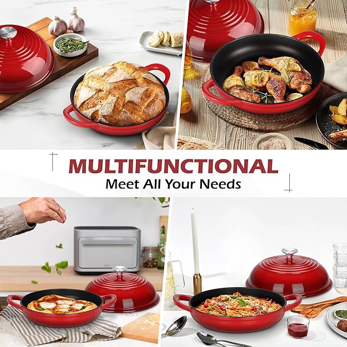 Bread Dutch Oven for Sourdough Baking (5.5 QT), Joyfair Enameled Cast Iron Dutch Oven Pot with Lid, Sourdough Bread Pan with Heavy Duty Dual Handles, Non-Stick & Even Heat, Oven-safe up to 500°F, Red