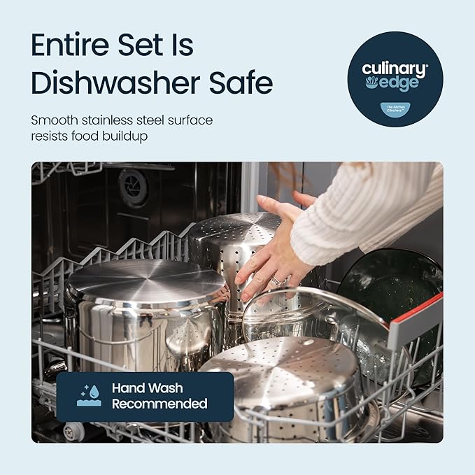 Culinary Edge Stainless Steel 8-Quart Nonstick 4-Piece Multi-Cooker with Steamer and Pasta Pot Cookware Set