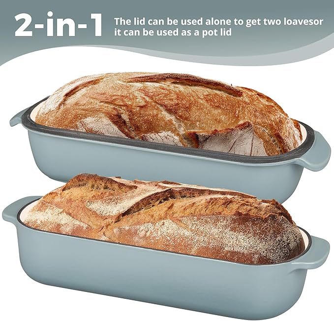 Enameled Cast Iron Loaf Pan with Lid, Bread pan, Dutch Oven Bread pan for Homemade Sourdough Bread Baking, 12.5x5.5 inch, 5qt, Seasalt