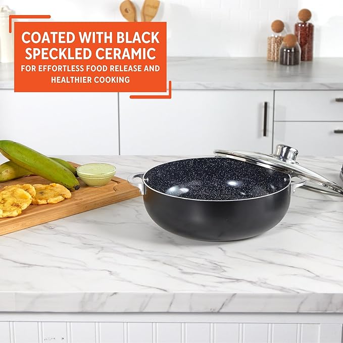 IMUSA 4.4Qt Bistro Ceramic Nonstick Caldero/Dutch Oven with Glass Lid, Black
