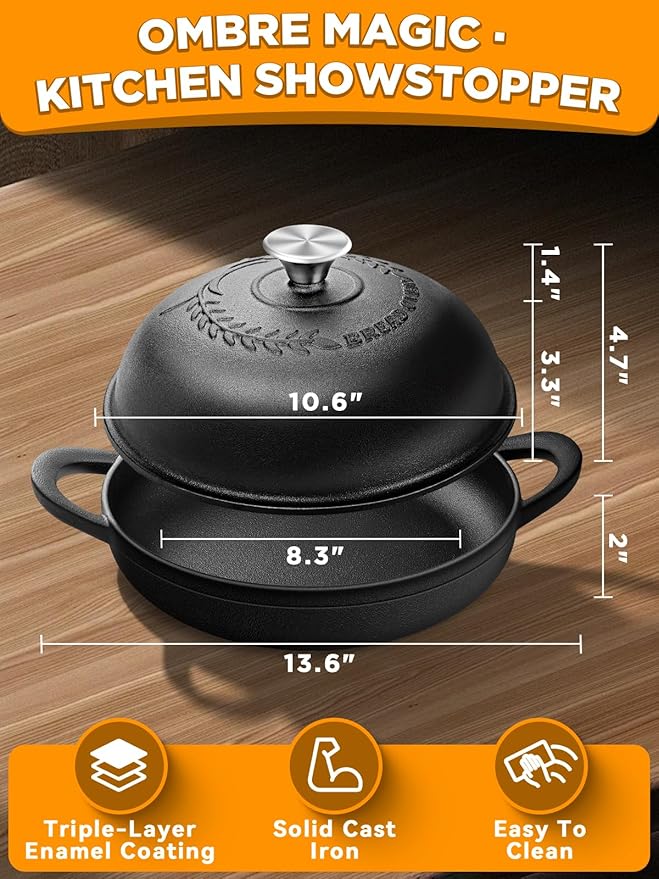 Dutch Oven Bread Baking Pot with Lid 6QT Enameled Cast Iron Oven, Matte Black Design & Sourdough Kit (Silicone Sling) for Artisan Bread Making