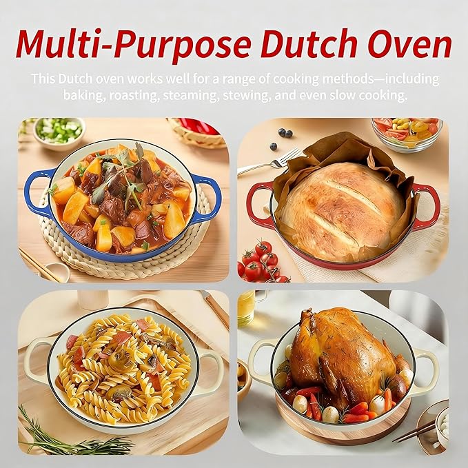Bread Dutch Oven for Sourdough Bread Baking – Cast Iron Dutch Oven Pot with Lid, Enameled Bread Baker, 6 Quart/26cm Red