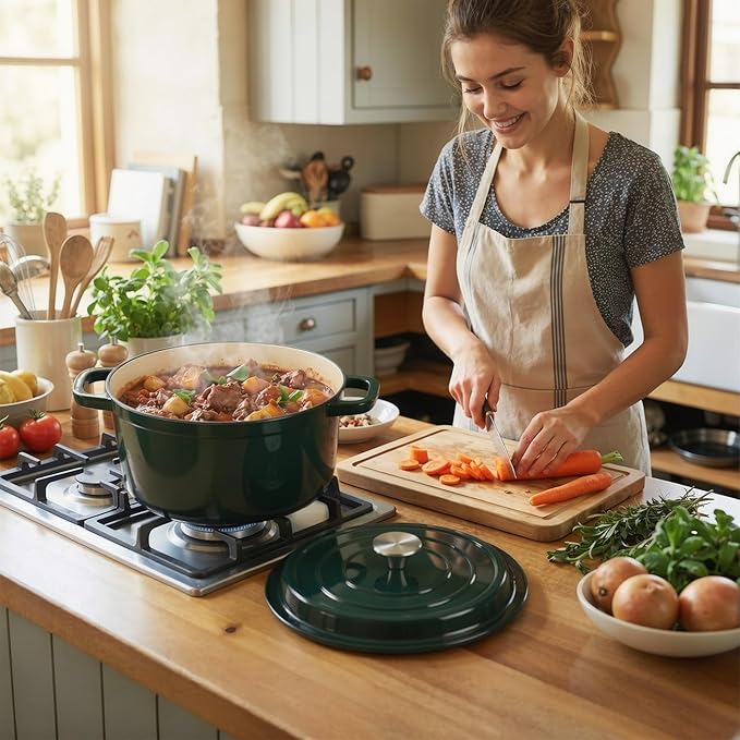Miereirl 6.5 Quart Enameled Dutch Oven Pot with Lid, Cast Iron Dutch Oven with Dual Handles for Bread Baking, Cooking, Non-stick Enamel Coated Cookware (Green)