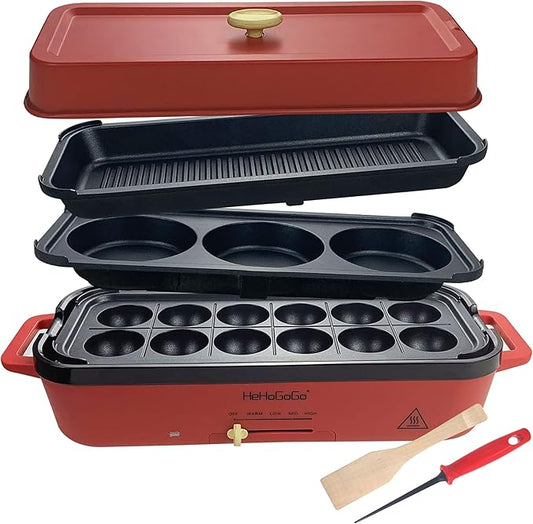Multifunctional Electric Griddle Electric Grill Nonstick Baking Maker with 3 Interchangeable Pans For Takoyaki Cake Pop/ Mini Pancake/ Fried Steak