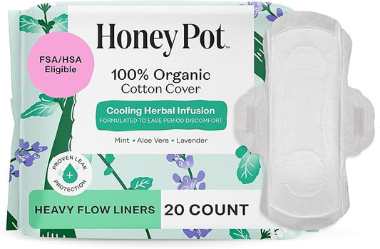The Honey Pot Company - Herbal Panty Liners for Women - Heavy Flow w/Wings - Infused w/Essential Oils for Cooling Effect & Organic Cotton Cover - Feminine Care - 20 ct