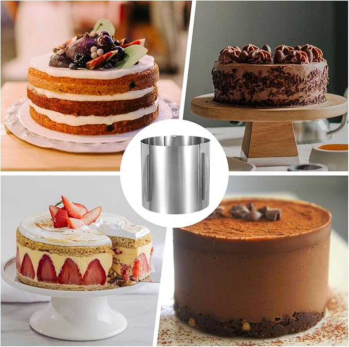 HARFINGTON 6" to 12" Cake Ring 20cm High Adjustable Round Cake Ring Stainless Steel Mousse Baking Moulds Bakeware Supplies for Baking Cooking Making Tool