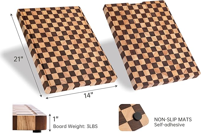 Cutting Boards for Kitchen, Extra Large Chopping Board for Stovetop, Checkered Acacia Wood Cutting Board with Juice Grooves, Butcher Block with Gift Box, 20" x 15" x 1"