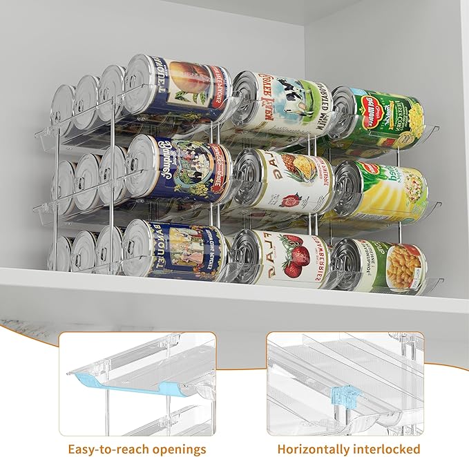 Can Organizer For Pantry 6 Tier*3 Canned Food Goods Organizer For Cabinet Clear Automatic Rolling Can Storage Organizer Pantry Holders Rack