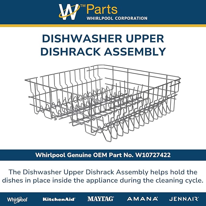 Whirlpool W10727422 Genuine OEM Dishwasher Upper Dishrack Assembly Replacement Part - Replaces W10350380, W10350381, W10208714, and More