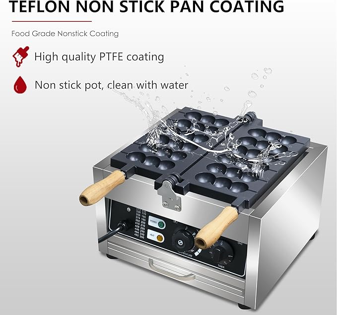 110V 1500WCommercial Electric Bubble Skewer Waffle Ball Machine 6-Grid Teflon Non Stick Pan Stainless Steel Belgium Waffle Ball Stick Maker