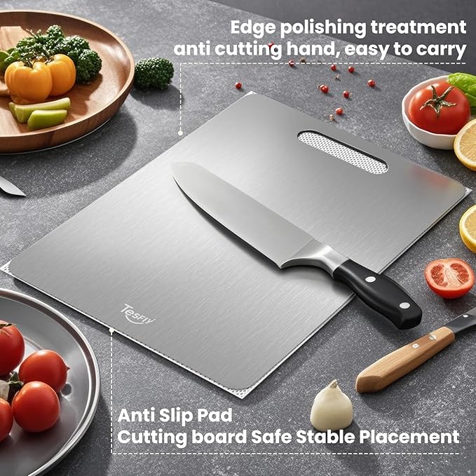 2 Pack Titanium Cutting Board -100% Pure Titanium Cutting Boards For Kitche,Easy to clean, Double-sided food-grade Cutting Board For Meats, Fruits And Vegetables (13 * 9)