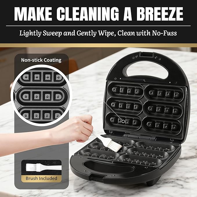 Waffle Stick Maker, Mini Waffle Maker Iron, Makes 6 Waffle Sticks, Ideal for Breakfast, Snacks, Desserts and More