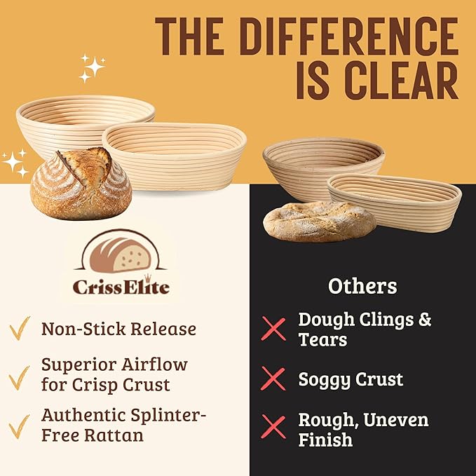 Sourdough Starter Kit – Complete Sourdough Bread Baking Supplies with 24oz Glass Sourdough Starter Jar, 9” Round & 10” Oval Banneton Proofing Basket Set, Sourdough Tools