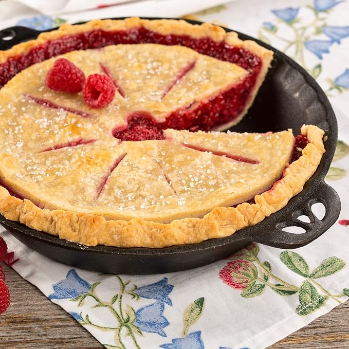 Lehman's Extra Deep Pie Pan, Pre-Seasoned Cast Iron Bakeware with Crimped Edges and Handles, 10.25 inches