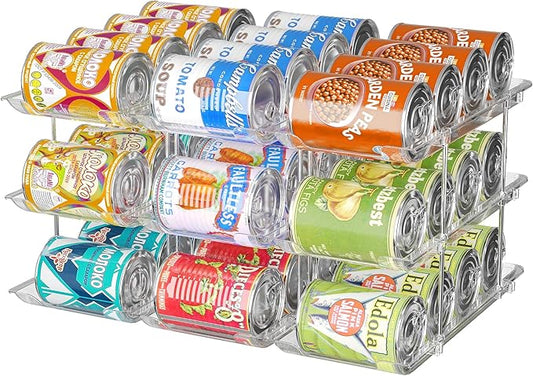 Attelite Can Organizer for Pantry, 3 Sets 3 Tiers Can Storage Organizer Pantry,Soda Can Organizer for Fridge 36 Cans Rack Automatic Rolling Stackable Canned Food Organizer,Clear
