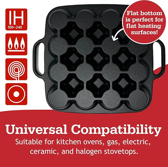 Otafuku Takoyaki Plate, Cast Iron Japanese Grill for Cooking Takoyaki Balls, Silicon Coated Pan (16 Holes)