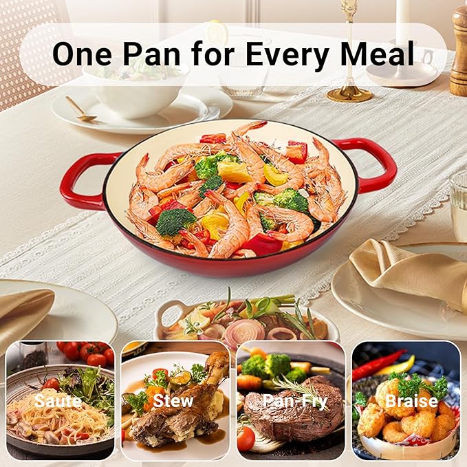 Enameled Cast Iron Dutch Oven, 3.8 Quart Dutch Oven Pot with Lid, Non Stick Cast Iron Pot, Round Oven Safe up to 500°F, Use for Marinate, Cook, Bake and Serve – Gradient Red