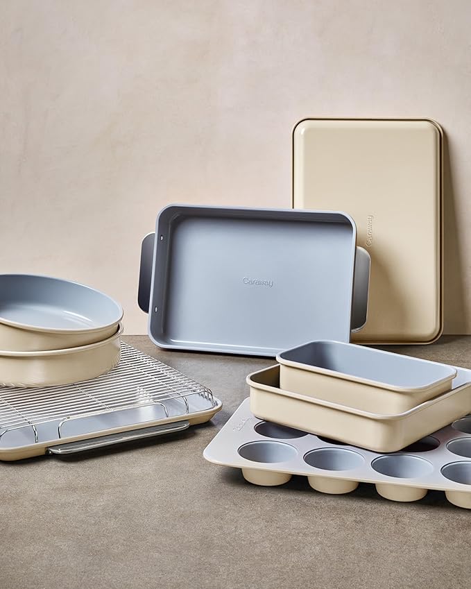 Caraway Non-Stick Ceramic 9”x13” Rectangle Pan Duo - Naturally Slick Ceramic Coating - Non-Toxic, PTFE & PFOA Free - Perfect for Brownies, Lasagnas, and More - White