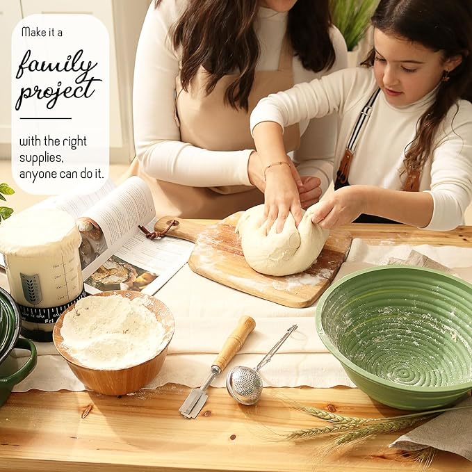 All-Inclusive 𝗣𝗥𝗘𝗠𝗜𝗨𝗠 Sourdough Starter Kit with Pot, 34 Oz Starter Jar, 4 Banneton Bread Proofing Baskets, Scraper, Scale, Sourdough Bread Baking Supplies, Beginner Guide & Recipes