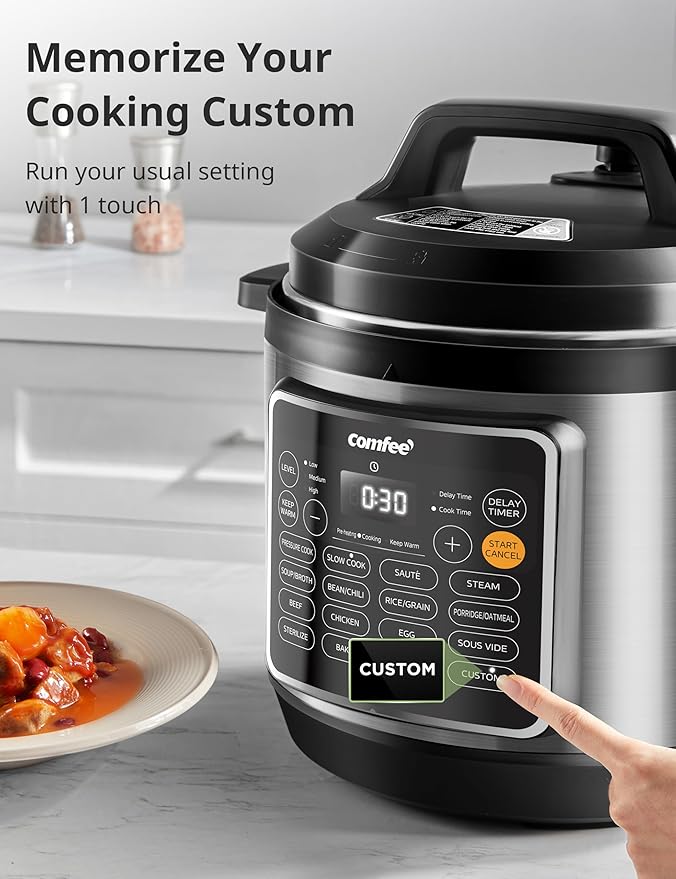 COMFEE’ Pressure Cooker 8 Quart with 16 Cooking Functions, Olla de Presion Non-Stick Pot Yogurt Maker Rice Cooker Slow Cooker Sauté Steamer, Healthy Ceramic Inner Pot