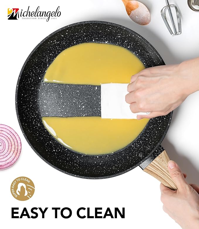 MICHELANGELO 8 Inch Nonstick Frying Pan with Lid, Non Stick Small Frying Pan with Non-Toxic Coating, Non-Stick Skillet with Ergonomic Handle, All Cooktops Compatible, Black
