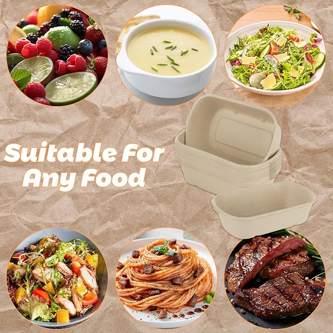 100 Pack 25oz Paper Food Containers with Lids, Meal Prep Containers Disposable Paper Food Containers Throw Away Lunch Salad Bowls for Hot/Cold Food, Salad, Leftovers, Snacks, Desserts