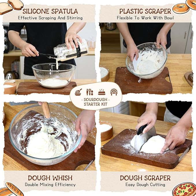 Sourdough Starter Kit,40oz Sourdough Starter Jar with Wooden Lid,2 Banneton Bread Proofing Baskets (9”Round & 10”Oval),Bread Making Supplies Tools,Sourdough Bread Baking Supplies,for Baking Beginners