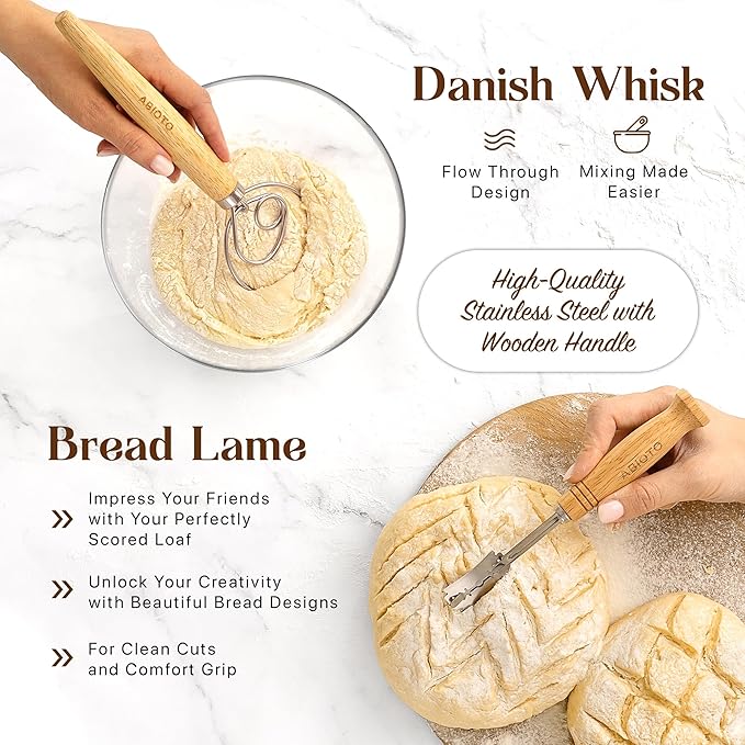 Complete Sourdough Supplies with 9" Round Banneton Proofing Basket and 24oz Starter Jar - Beginner-Friendly Sourdough Bread Kit and Baking Gifts for Women, Men, and Bread Bakers