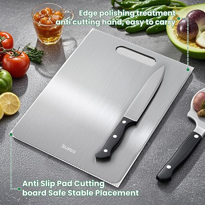 2 Pack Titanium Cutting Board - 100% Pure Titanium Cutting Boards For Kitche,Easy to clean, Double-sided food-grade Cutting Board For Cutting Meats, Fruits And Vegetables,15 * 11