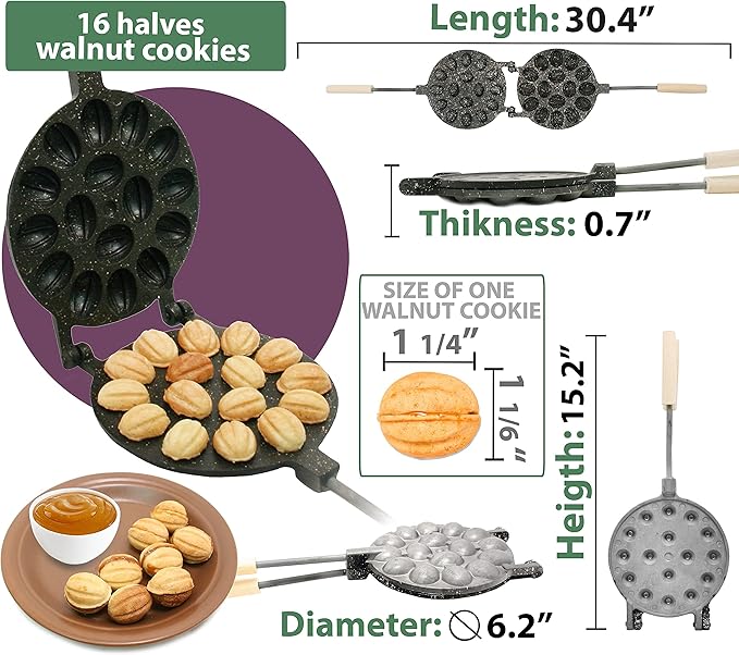 Walnut Cookie Mold Maker 16 Non-Stick Granite - Oreshki Mold Maker - Walnut Cookie Maker Oreshek - Oreshnitsa Maker - Nutty Maker - Oрешница Russian - Nut Cookies Maker - Oreshki Maker Molds