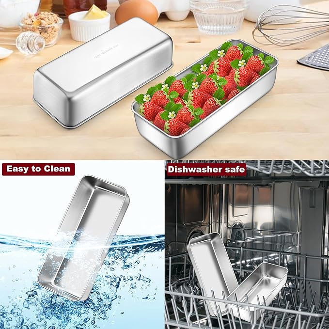 LIANYU 8 Pack Large 12x5 Inch Loaf Pans, Stainless Steel Bread Pans Set for Baking Sourdough Bread, Meatloaf, Cake, Brownies, Durable & Non Toxic Metal Bakeware, Dishwasher Safe