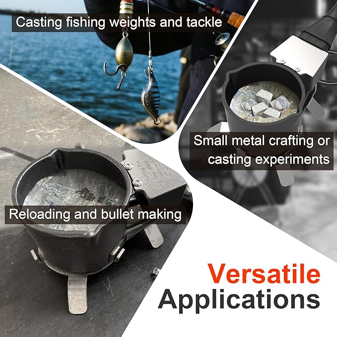 Electric Lead Melting Pot, 5lb Capacity Metal Smelter for Fishing Weights & Bullet Casting Molds, Quick-Heating Lead Furnace with Durable Cast Iron Pot and Stainless Steel Base
