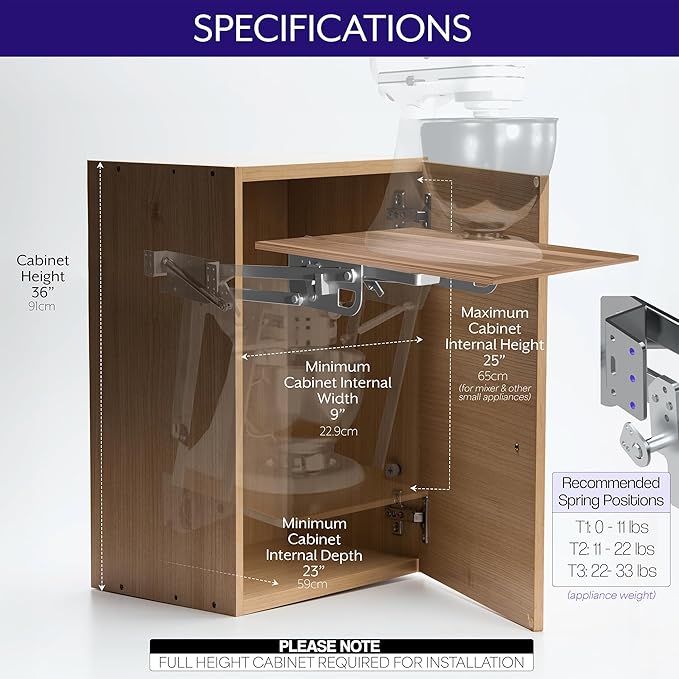 Life Finds Kitchen Appliance Lifting Brackets, Spring Loaded Lift Assist for Mixers, Blenders, and More, Shelf Not Included, LF-KAL01