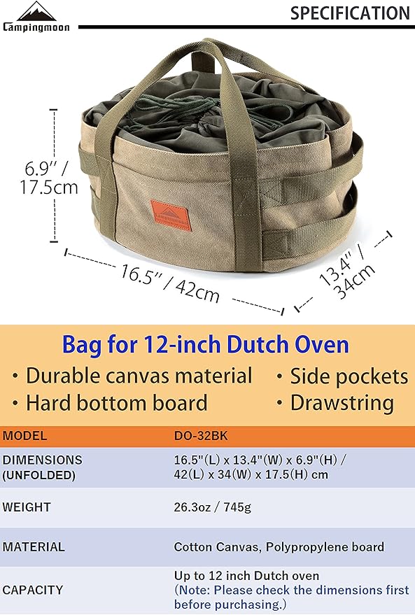 camping moon Carry Bag for Dutch Oven Durable Canvas