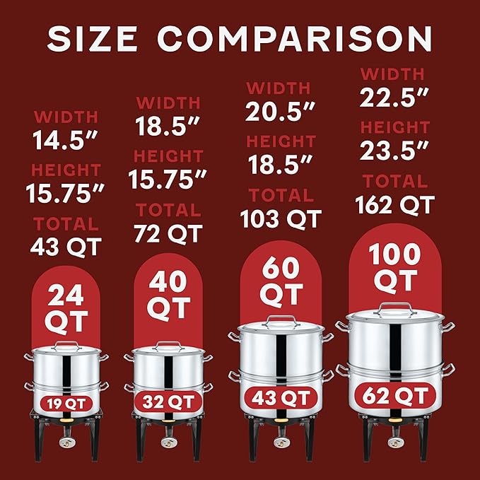 CONCORD Extra Large Outdoor Stainless Steel Stock Pot Steamer and Braiser Combo. Great for steaming oysters, crab, crawfish and more (24 QT)