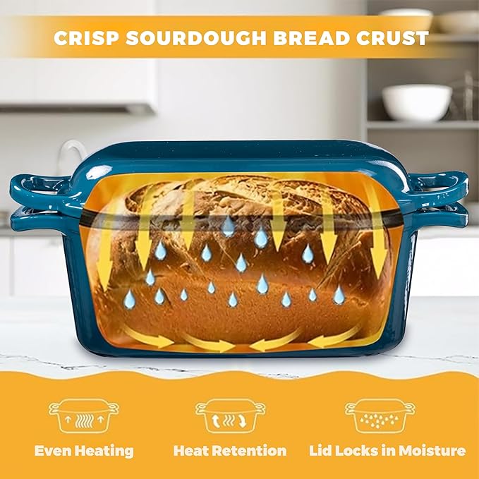 4.6 Quart Dutch Oven for Sourdough Bread Baking, Combo Oval Enameled Cast Iron Bread Pan with Lid, Bread Dutch Oven for a Crispy Crust, Teal