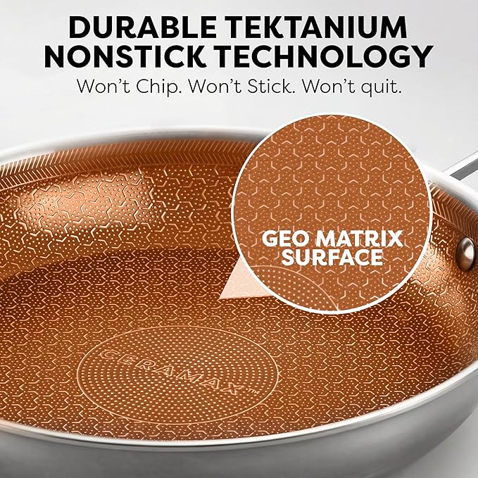Gotham Steel Hybrid 3pc Stainless Steel Non Stick Frying Pans Set, 8,10,12 inch Ceramic Frying Pan Skillet Set, Induction Ready, Made without PFAS & PFOA, Oven and Dishwasher Safe - Copper