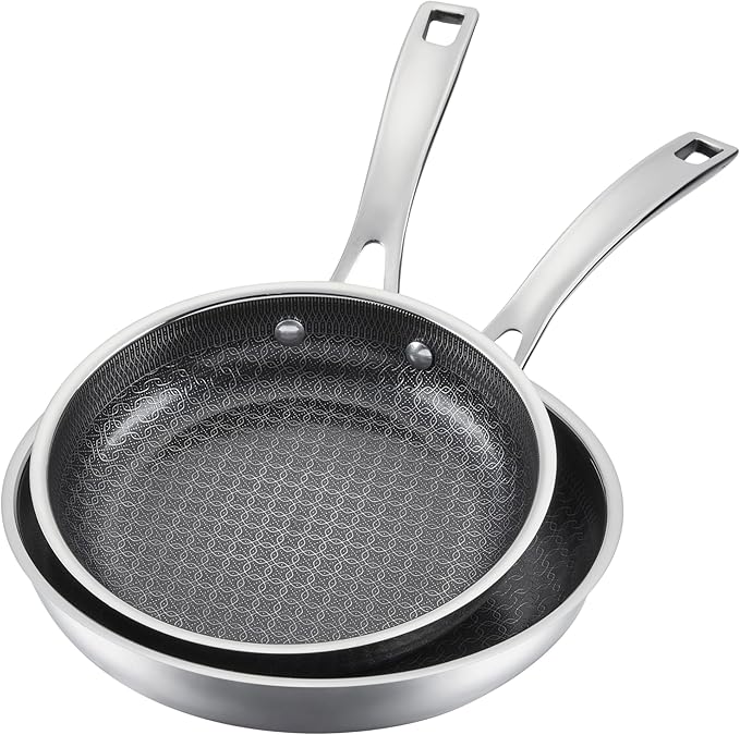 Cuisinart FusionPlus Nonstick Stainless Steel Cookware Set, 2-Piece Skillet Cooking Set with PFAS-Free PURELYSEAR Ceramic Non Stick Technology, Scratch Proof, Cool Grip Handles, Dishwasher Safe