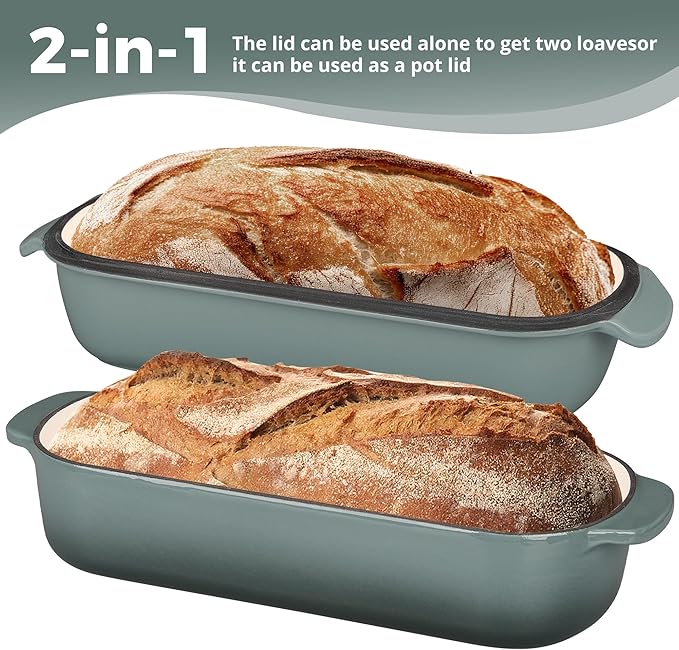 Enameled Cast Iron Loaf Pan with Lid, Bread pan, Dutch Oven Bread pan for Homemade Sourdough Bread Baking, 12.5x5.5 inch, 5qt, Slateblue