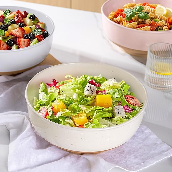 AmorArc 9.8’’ Ceramic Serving Bowls, 90 OZ Extra Large Salad Bowls Set of 2, Stoneware Oversized Bowls with Rustic Terracotta Underside for Salad, Soup and Dinner. Large Bowls for Entertaining &Gift