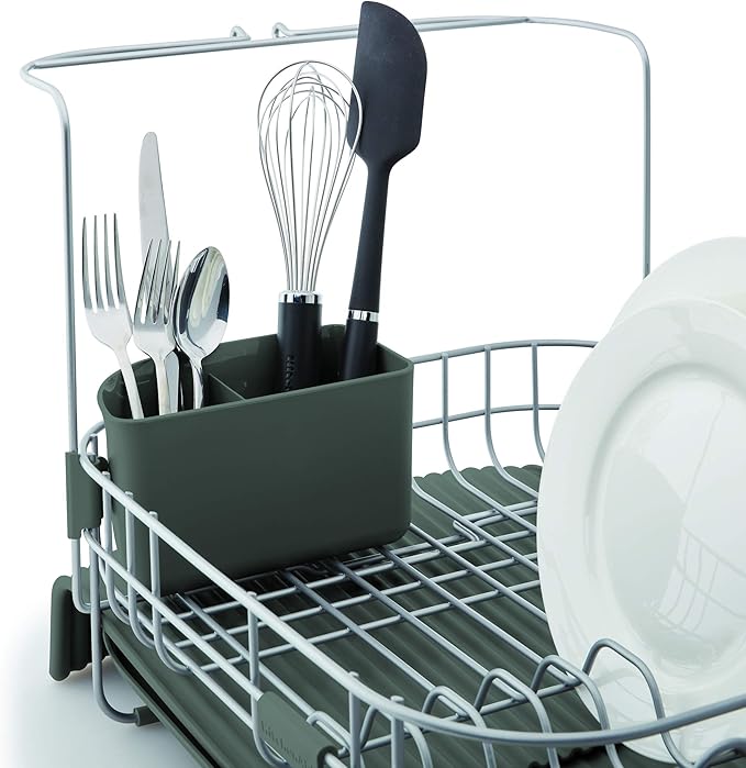 KitchenAid Satin Wire Expandable Dish Rack, 23.18-Inch, Gray