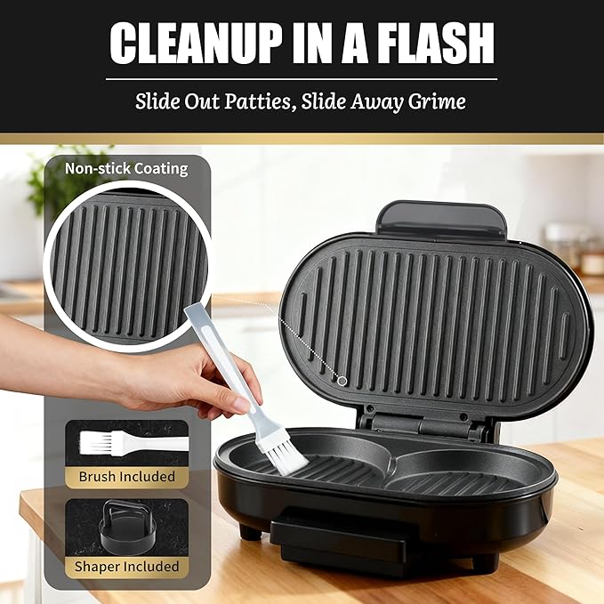 Double Mini Grill Maker, Breakfast Sandwich Maker, Burger Press Patty Maker, Panini Press Grill, Small Electric Grill, Ideal for Making Breakfast, Lunch and Snacks