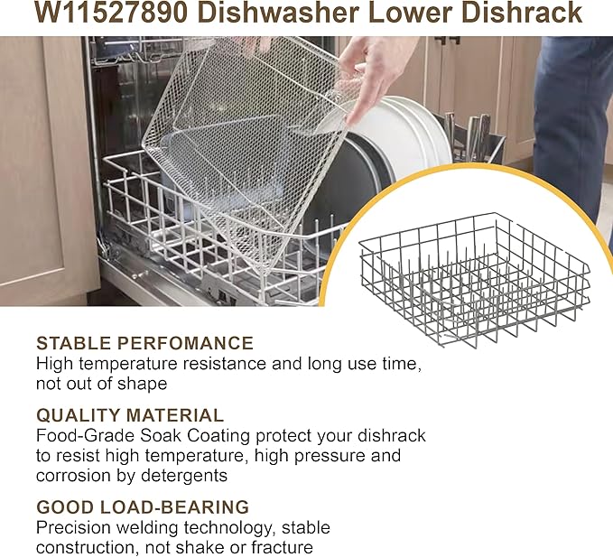 W11527890 Dishwasher Lower Dishrack Compatible with Whirlpool Kenmore Kitchen Aid Maytag replace 8519566 W10199774 W10525641 W10525642 W10525643 WPW10525642 WPW10525643