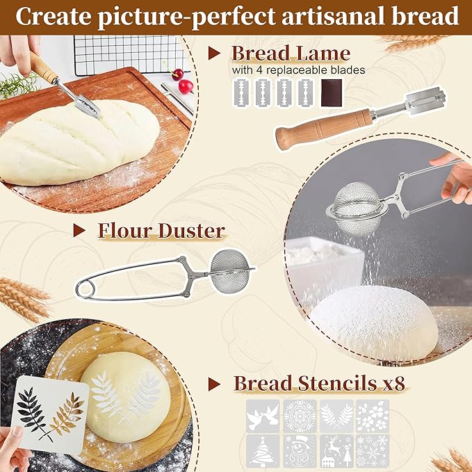 Banneton Bread Proofing Basket Set, 9" Round & 10" Oval Sourdough Bread Baking Supplies, Sourdough Starter Kit, Bread Making Tools Gift Set for Beginner Professional Bakers