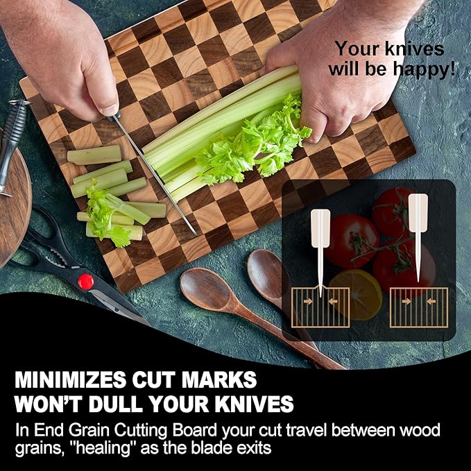Acacia Wood Cutting Board 20x15x1.5 Inch, Butcher Block for Kitchen, Premium Acacia Cutting Board with Juice Groove, End Grain Made of Sustainable Acacia Wood
