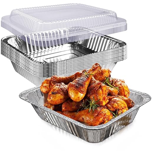 YLT WAX 9x13 Disposable Aluminum Foil Pans with Clear Lids (10 Pack), Durable Half Size Deep Extra Heavy Duty Food Containers for Baking, Cooking, Roasting, Heating or Steam Table
